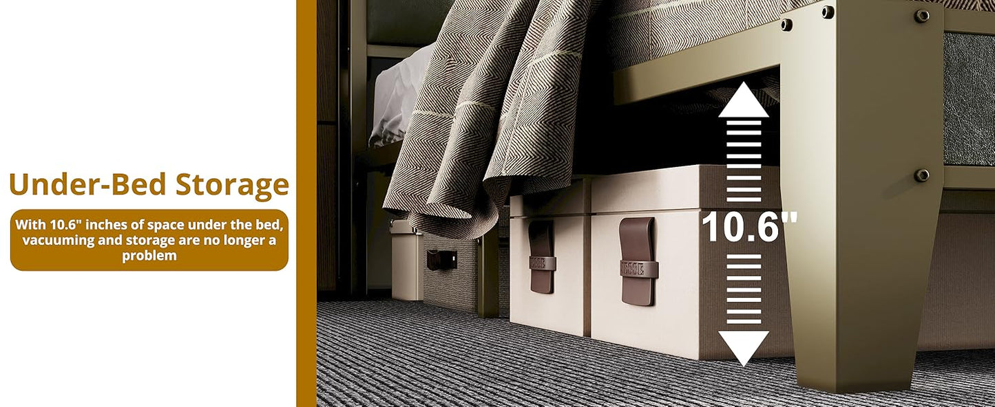 A New Bed Frame - Storage Headboard with Charging Station - No Box Spring Needed - Dark Green