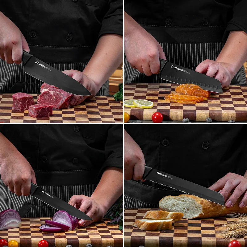 15PCS Astercook Knife Set - Built In Sharpener Block - German Stainless Steel - Dishwasher Safe