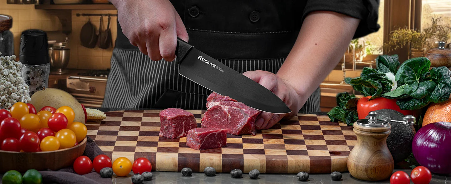15PCS Astercook Knife Set - Built In Sharpener Block - German Stainless Steel - Dishwasher Safe