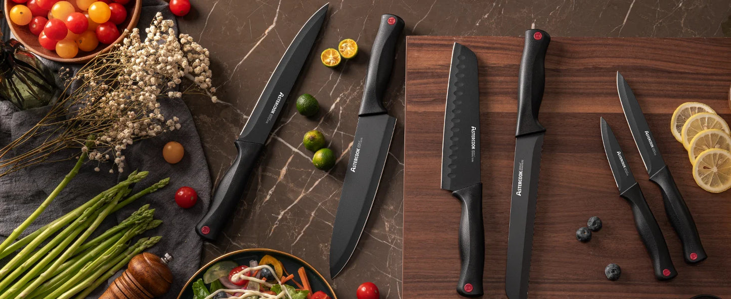 15PCS Astercook Knife Set - Built In Sharpener Block - German Stainless Steel - Dishwasher Safe