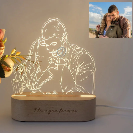 Personalized 3D Gift Photo Lamp - Wooden Base With Text
