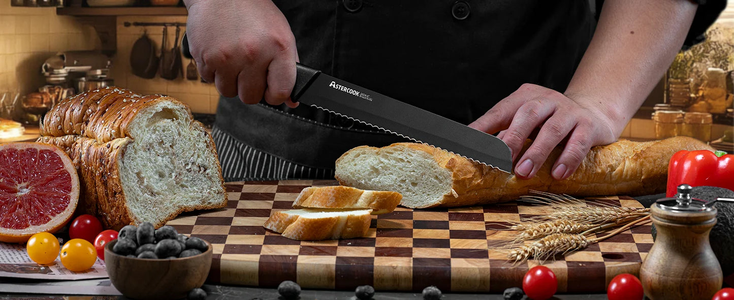 15PCS Astercook Knife Set - Built In Sharpener Block - German Stainless Steel - Dishwasher Safe
