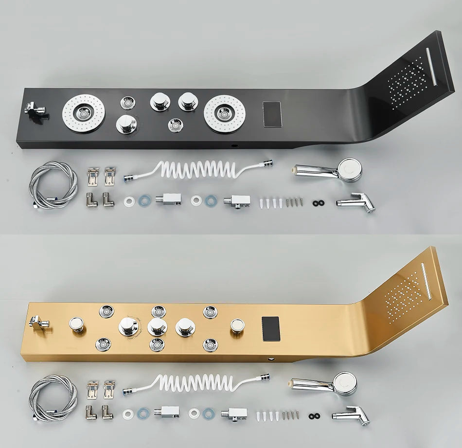 Luxury Bathroom Shower Faucet - LED Rainfall Shower Panel System - Massage Spa, Temperature w/Screen
