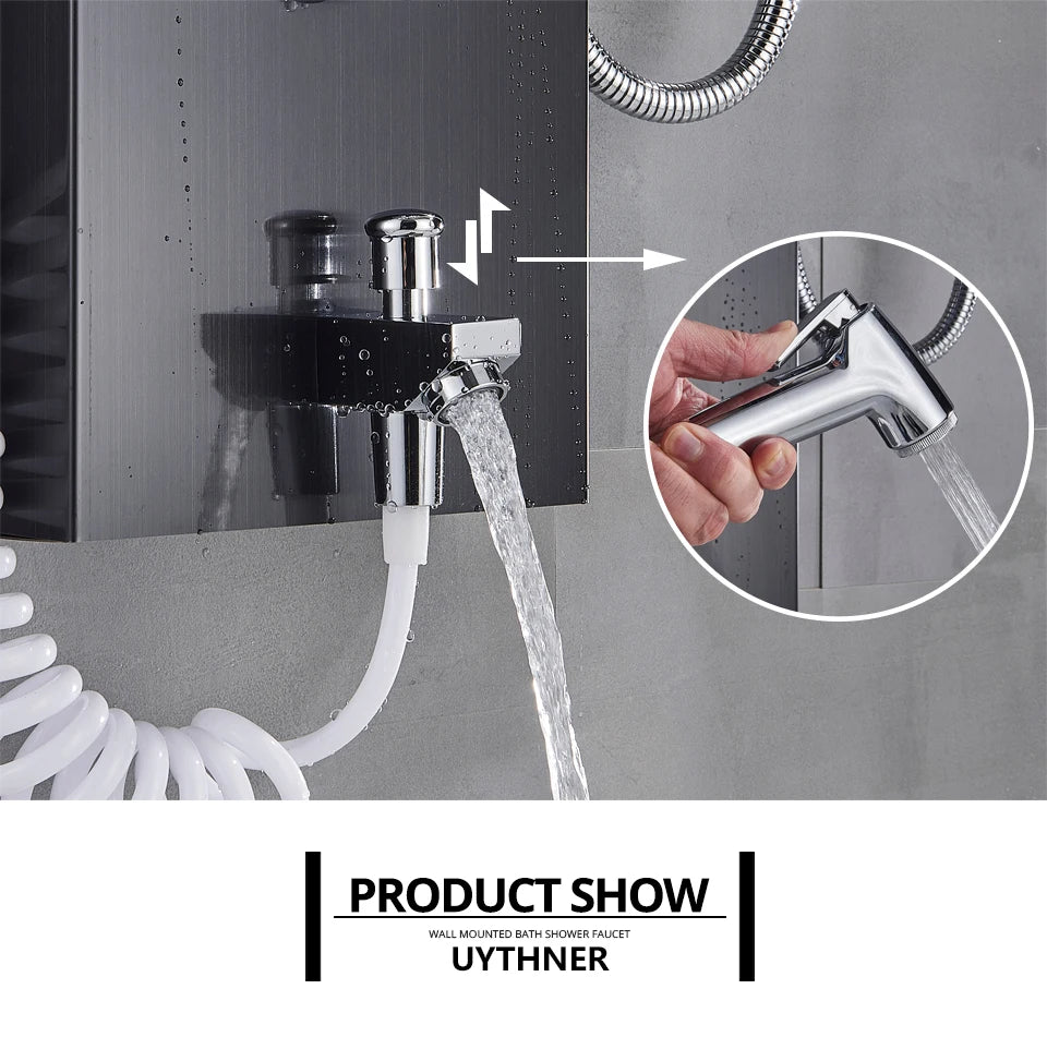 Luxury Bathroom Shower Faucet - LED Rainfall Shower Panel System - Massage Spa, Temperature w/Screen