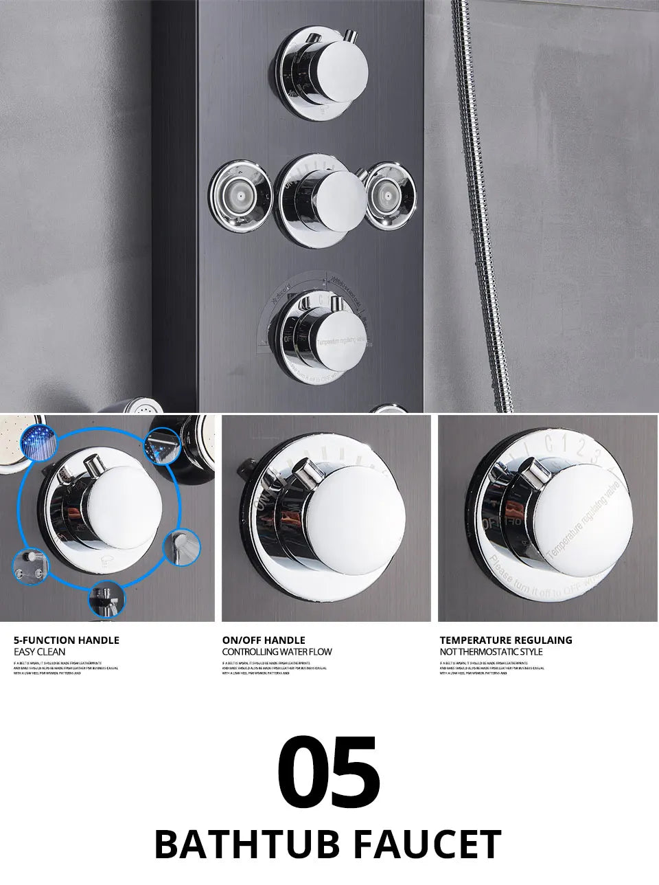 Luxury Bathroom Shower Faucet - LED Rainfall Shower Panel System - Massage Spa, Temperature w/Screen
