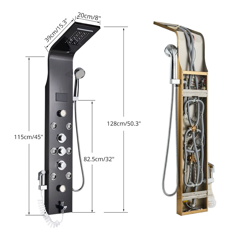Luxury Bathroom Shower Faucet - LED Rainfall Shower Panel System - Massage Spa, Temperature w/Screen