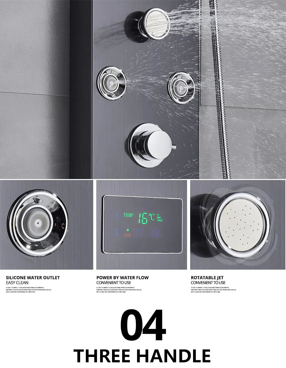 Luxury Bathroom Shower Faucet - LED Rainfall Shower Panel System - Massage Spa, Temperature w/Screen