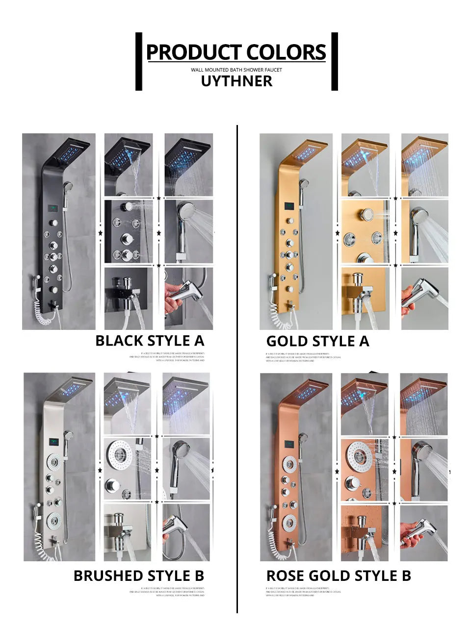 Luxury Bathroom Shower Faucet - LED Rainfall Shower Panel System - Massage Spa, Temperature w/Screen