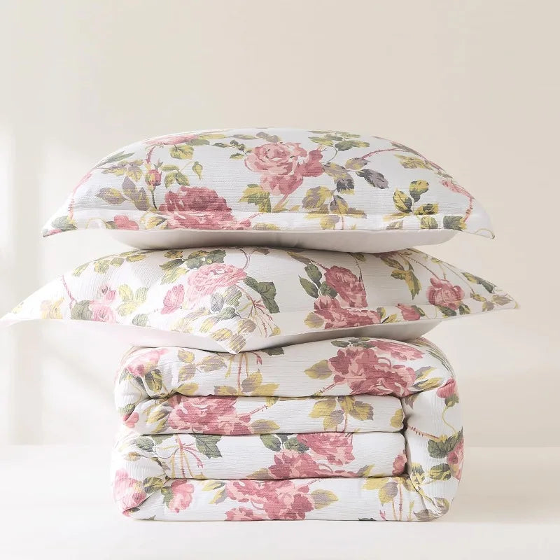 Comforter 3 Piece Set Full/Queen Dusty Rose - Floral Comforter - Pink Flower Bedding Set - Garden Print