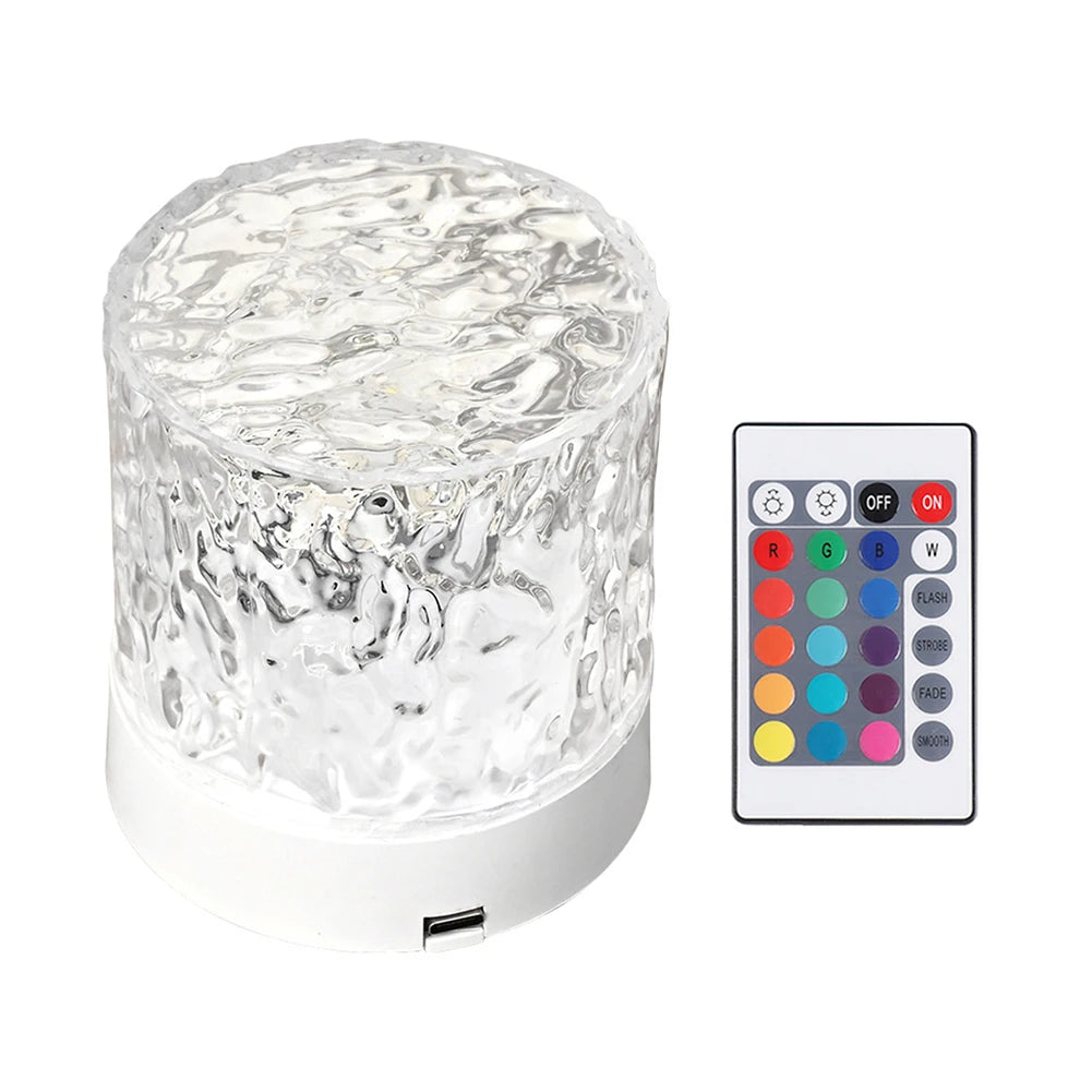 Water Ripple Night Light Touch Control Rotating Water Wave Lamp Projector USB Rechargeable Atmosphere Crystal Lamp Room Decor