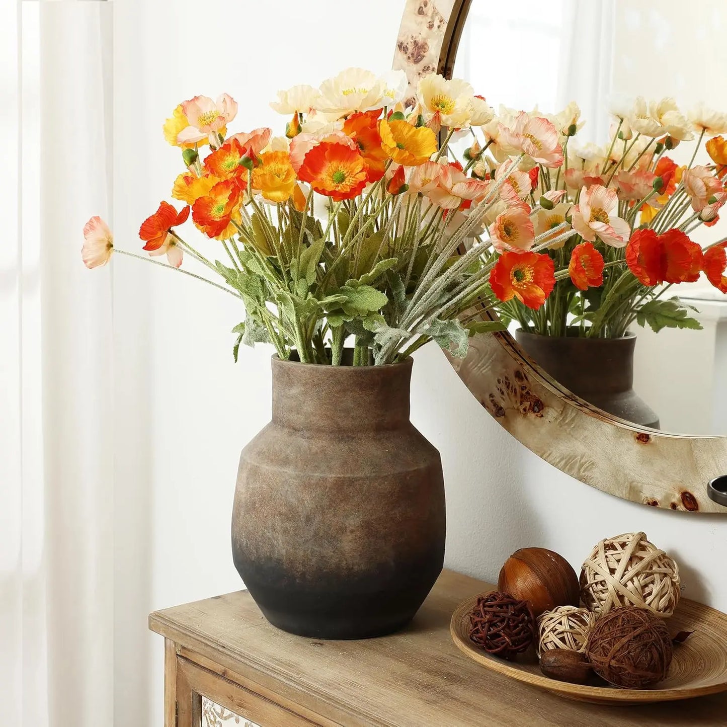 Round Ceramic Flower Vase - 13 Inch Brown Terracotta Vase