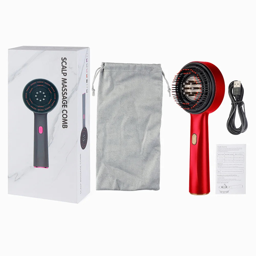 Electric Vibration Massage & Volume Comb - Red Light Therapy - Hair Growth Massage Scalp Brush, Anti Hair Loss & Liquid Oil Applicator Hair Care