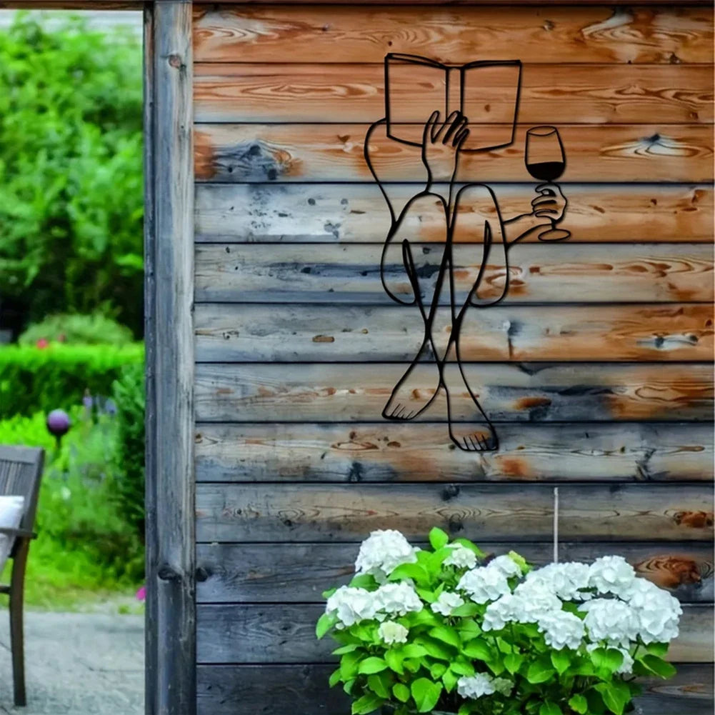 Woman Reading Book & Drinking Wine - Metal Wall Decor