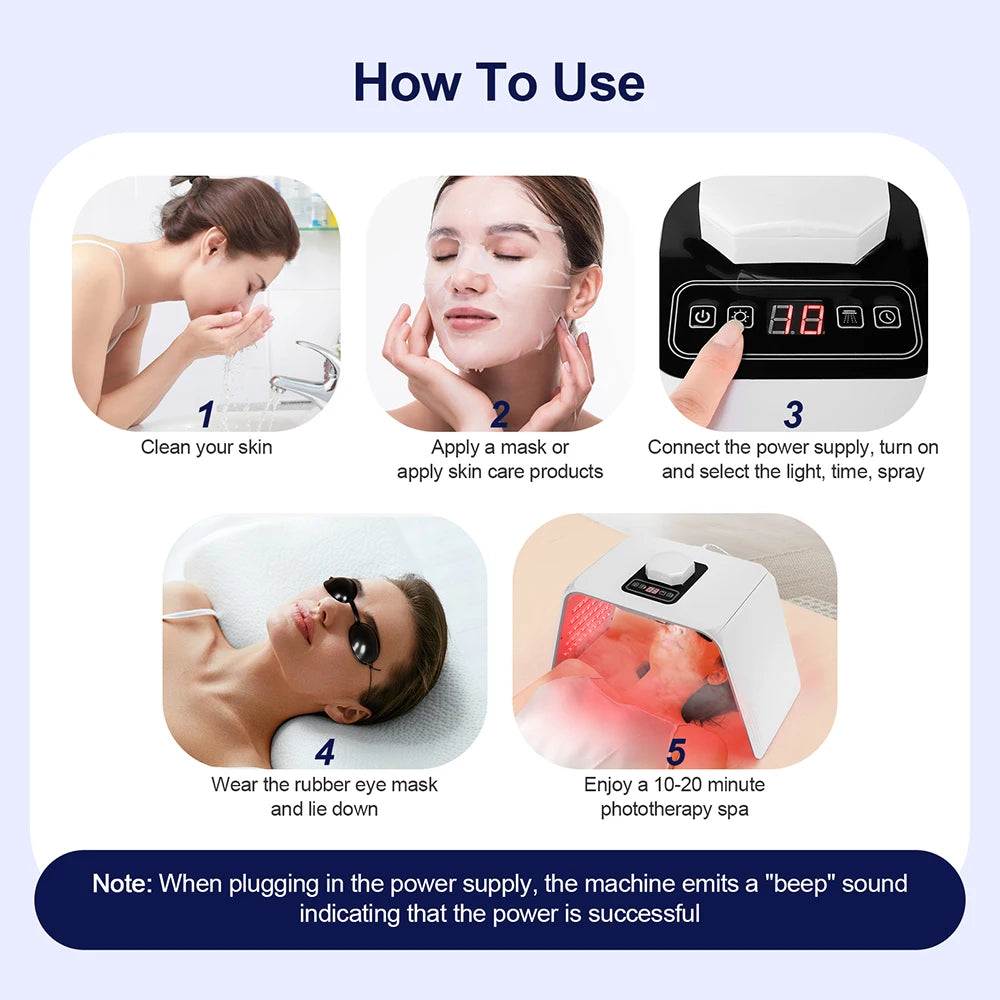 Photon LED Face Mask - 7 Light Colors - Nano Spray - Beauty Machine, Deep Moisturize, Skin Care, Home Use, LED Beauty Mask