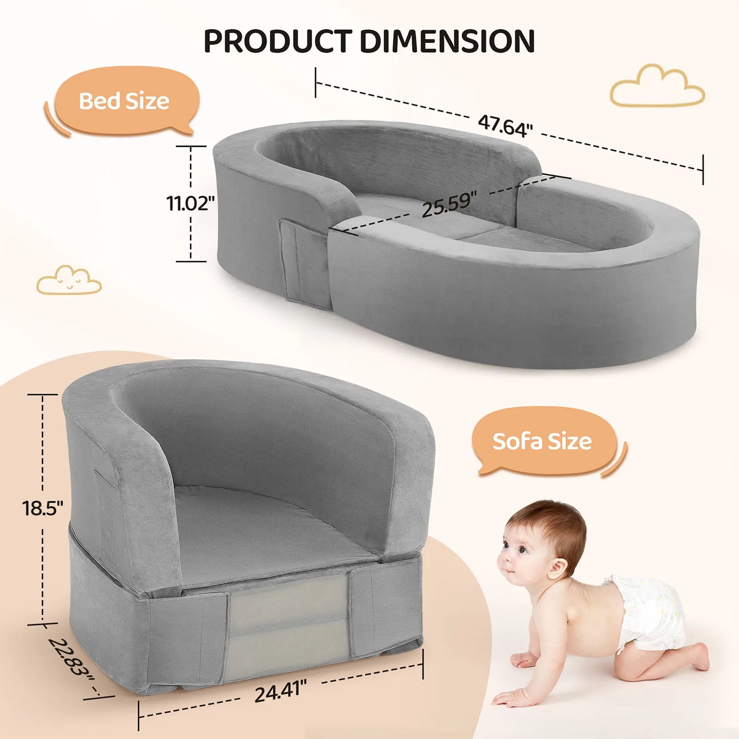 Portable Toddler Sofa Bed - Comfortable Mattress For Children - Safe Bed