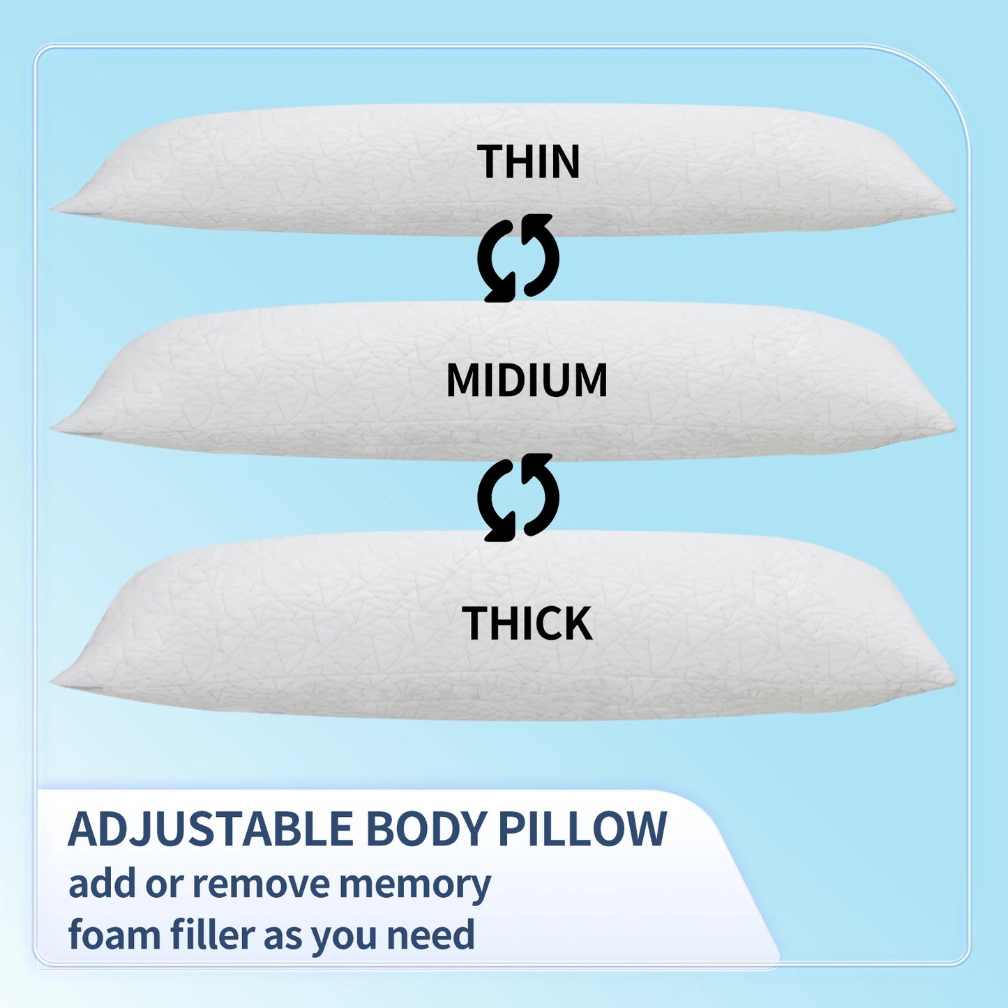 Memory Foam Body Pillow - Fluffy Body Pillows for Adults - Large Long Bed Pillows for Sleeping - 20x54 inch, White