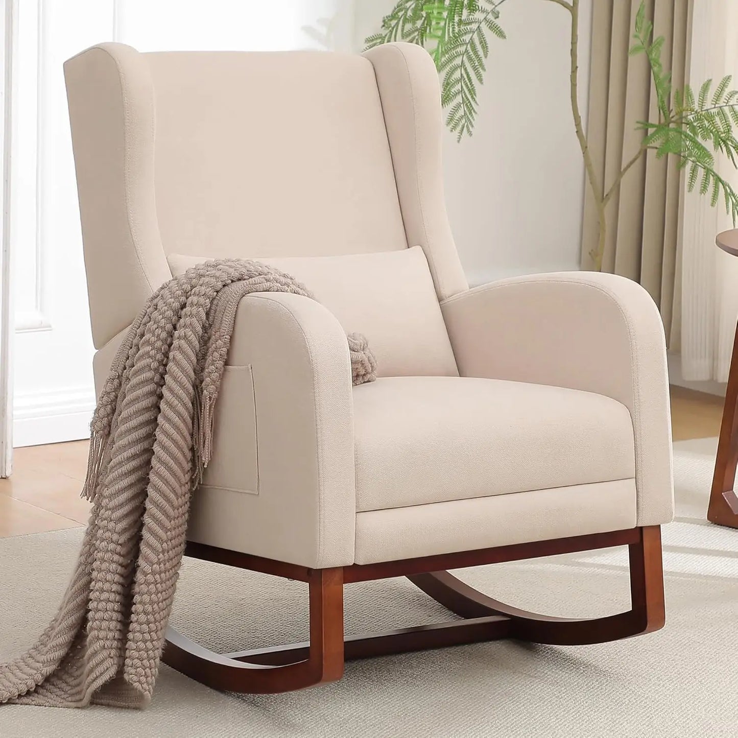 Rocking Chair with Foot Rest - Wingback Nursery Rocking Chair - Teddy Nursing Rocker Chair with Pillow