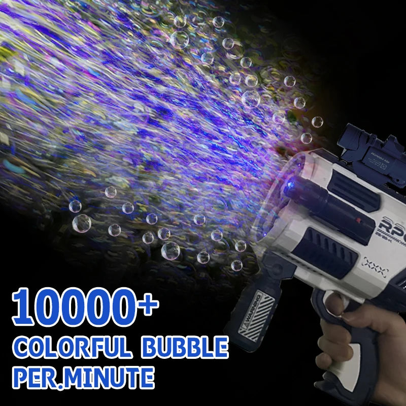 Rechargeable Automatic Bubble Machine Gun, No Drip With Colorful Lights, 10K+ Bubbles