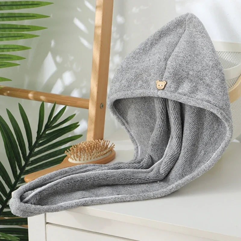 Bamboo/Charcoal Micro Fiber Hair Towel Wrap - Quick Dry Turban with Button - Absorbent & Anti-Frizz