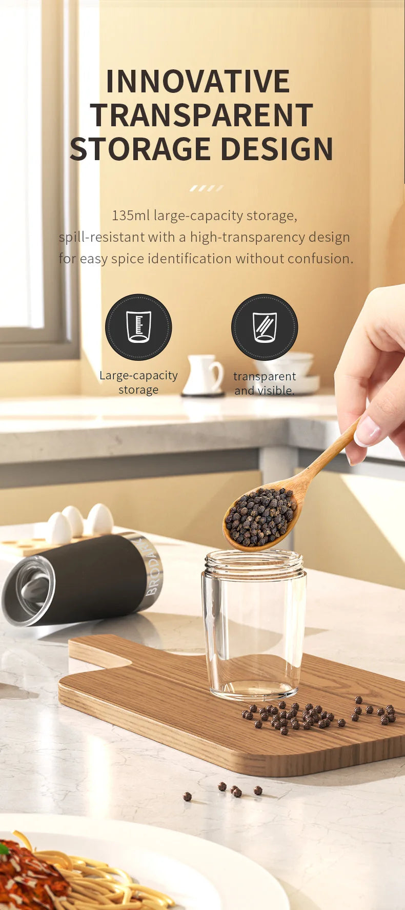 1 or 2pcs Gravity Electric Salt And Pepper Grinder Set - Battery Powered - LED Light - One HandAutomatic Operation