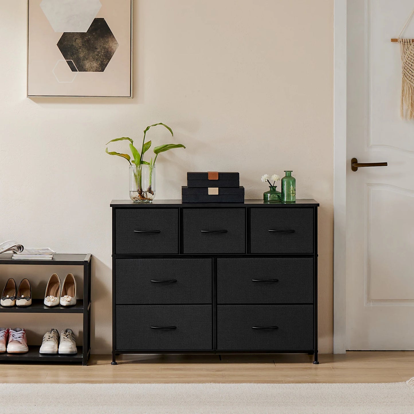 Dresser For Bedroom - 7 Drawers With Fabric Over Wood - Organizer