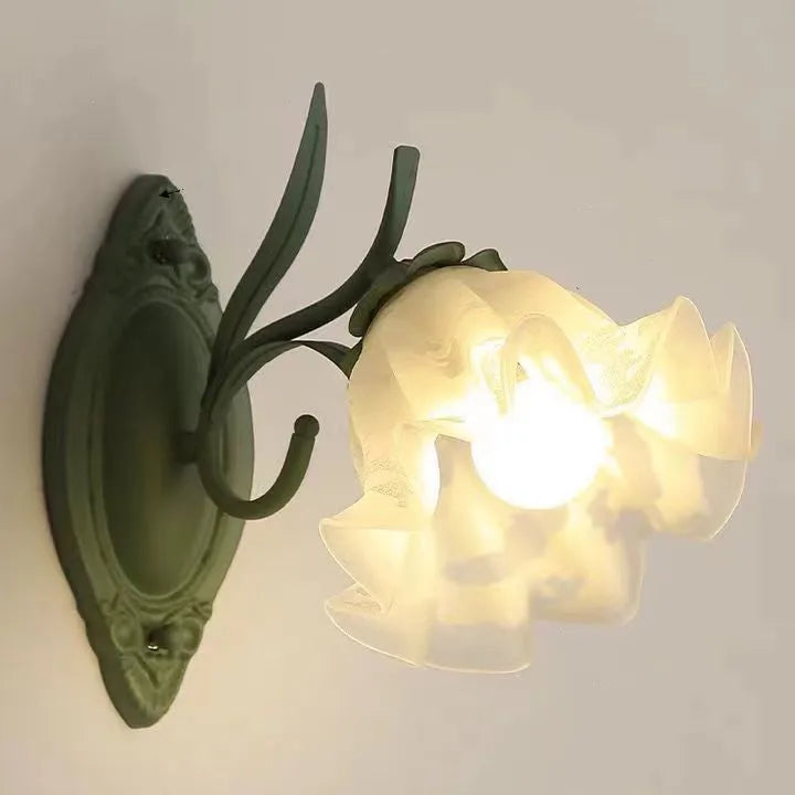 French Flower Wall Light Sconce - Moves Up & Down - Iron Base & Frosted Glass - Indoor Decoration