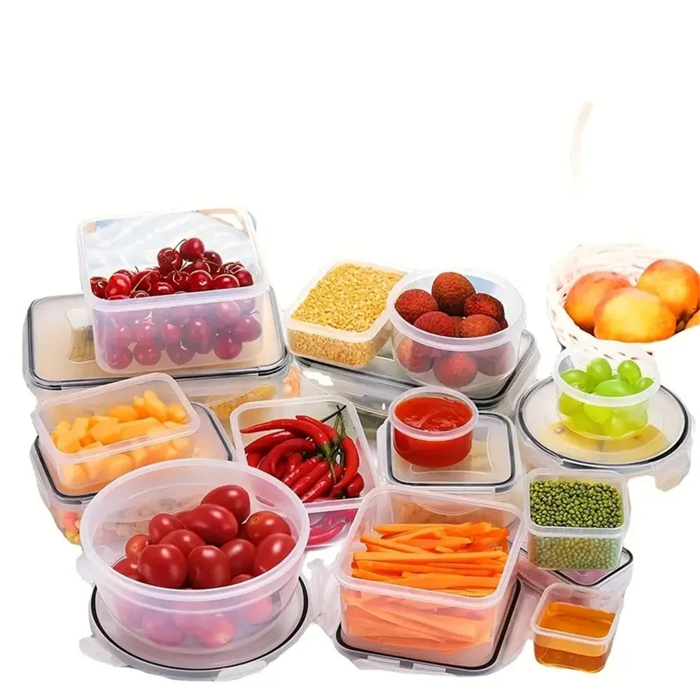 Kitchen Storage Container Set - 24 Pcs - Dishwasher Safe - Reusable Plastic Bins with Flip Lids - Fruits, Vegetables & Meats