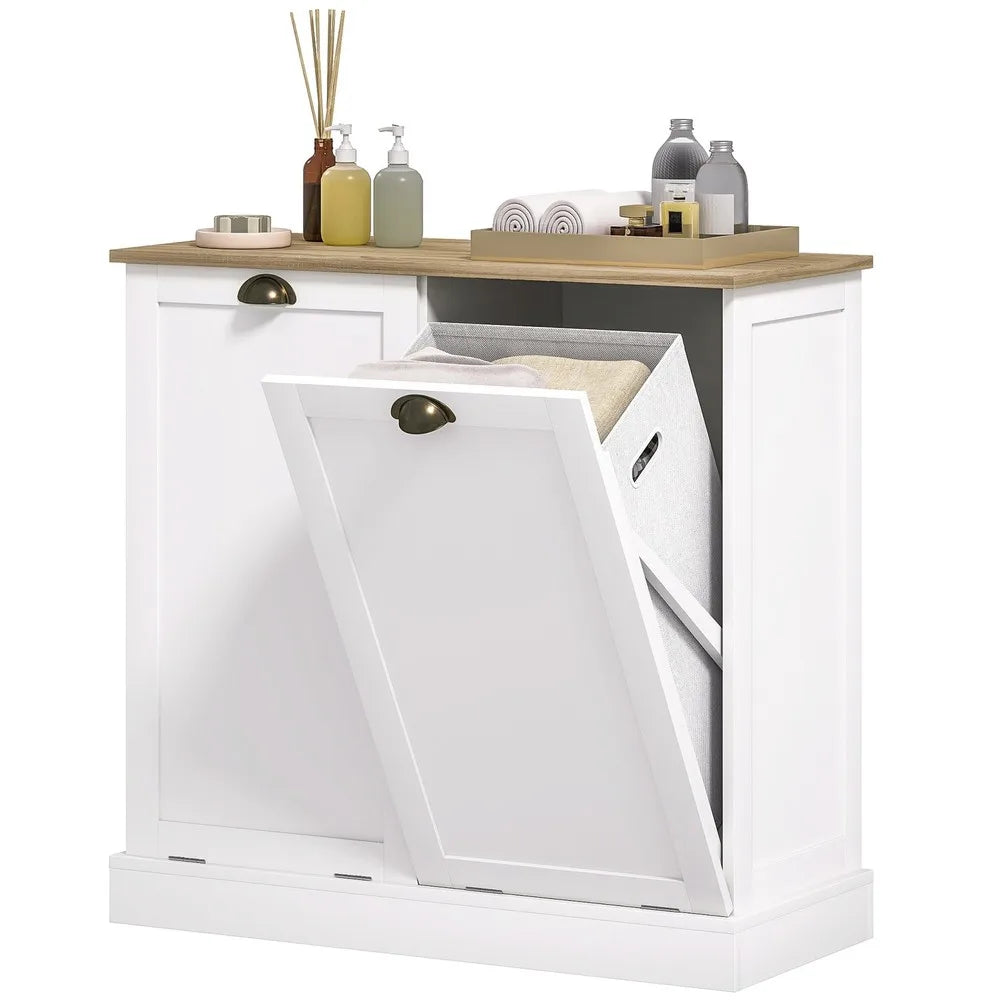 Laundry Hamper Cabinet - Tilt out Bathroom Storage Cabinet - White
