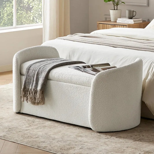 51" Ottoman Storage Bench - Entryway and Window Seating - End of Bed Curved Stool for All Bed Sizes - Storage Chest
