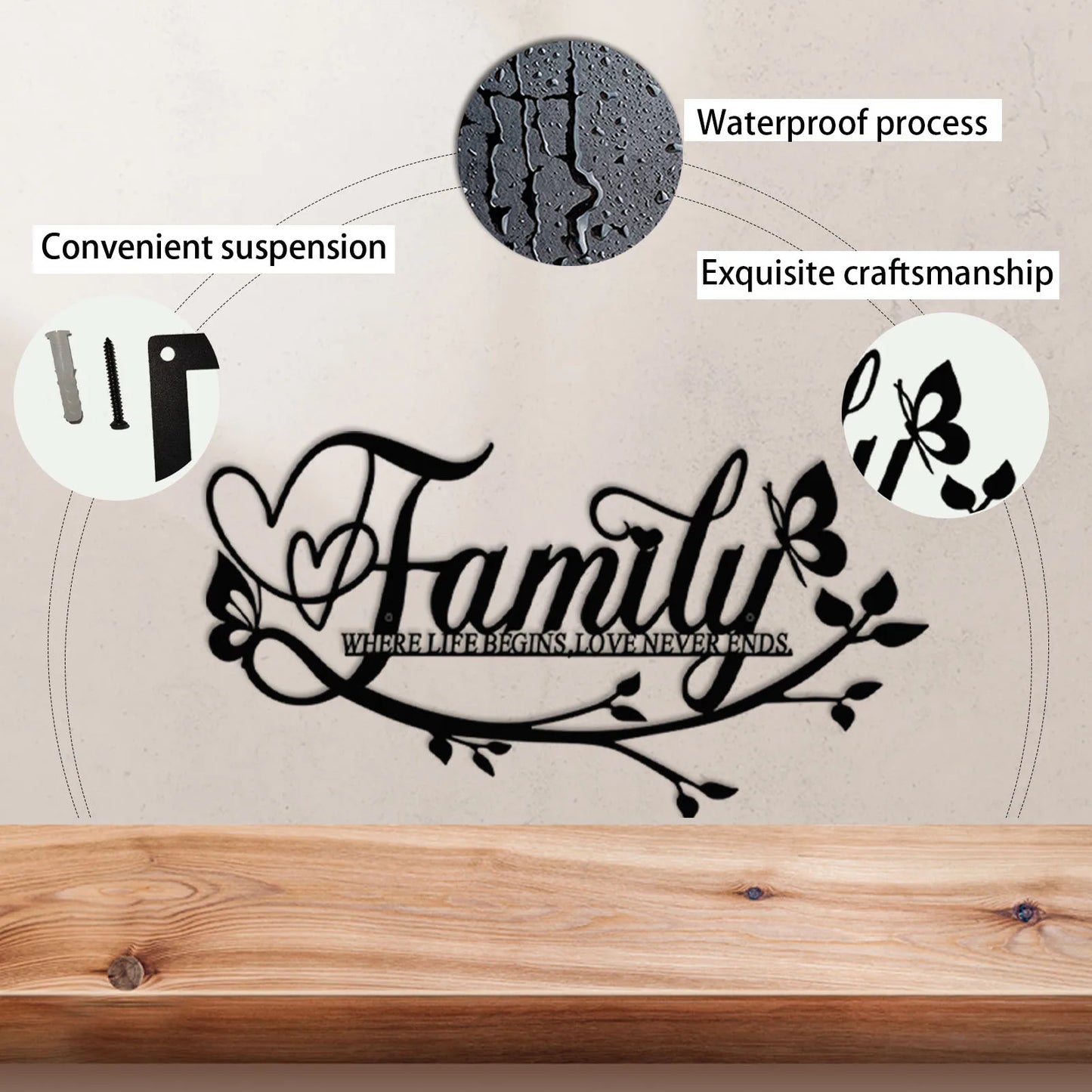 Home Decor, Wall Metal Home Sign, Black Wall Art Flower Letter Sign, Metal Happy Wall Art, for Home Wall Decorations