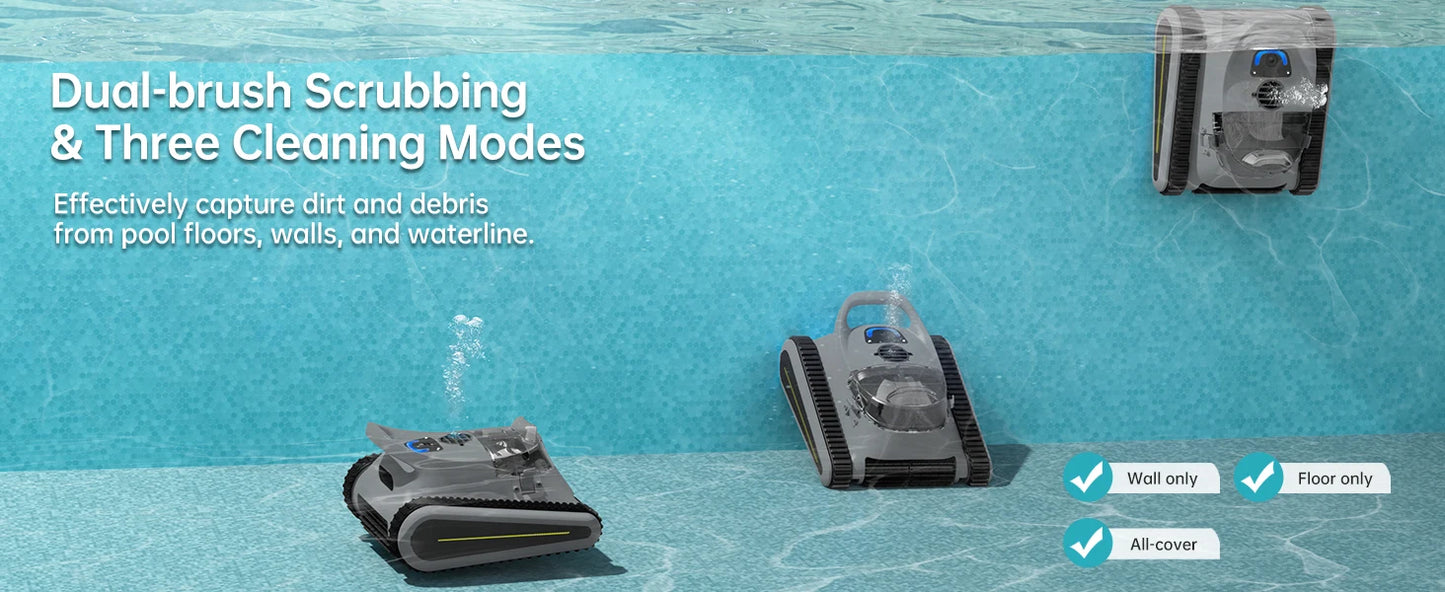 (2025 New) Seauto Crab Pro Cordless Robotic Cleaner - For Inground Pools Up To 2000 Sq.ft, & Waterline Cleaning Vacuum