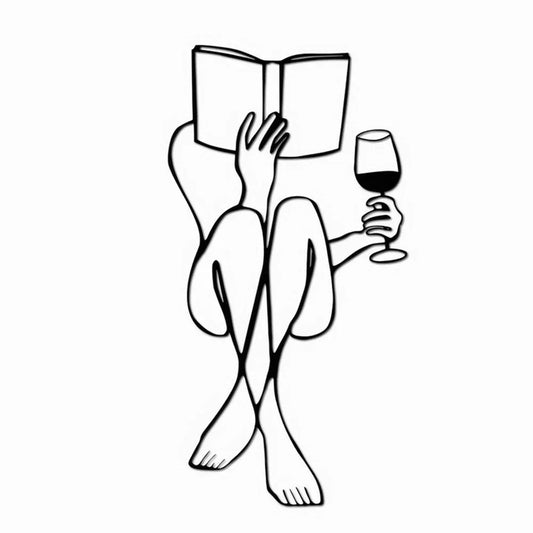 Woman Reading Book & Drinking Wine - Metal Wall Decor