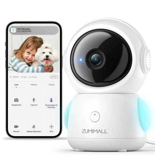 Wireless Security Camera - 5G/2.4G WiFi - Baby/Elderly/Pet Monitor w/ Camera and Audio - One-Click Call - Auto Tracking - Cry/PIR/AI