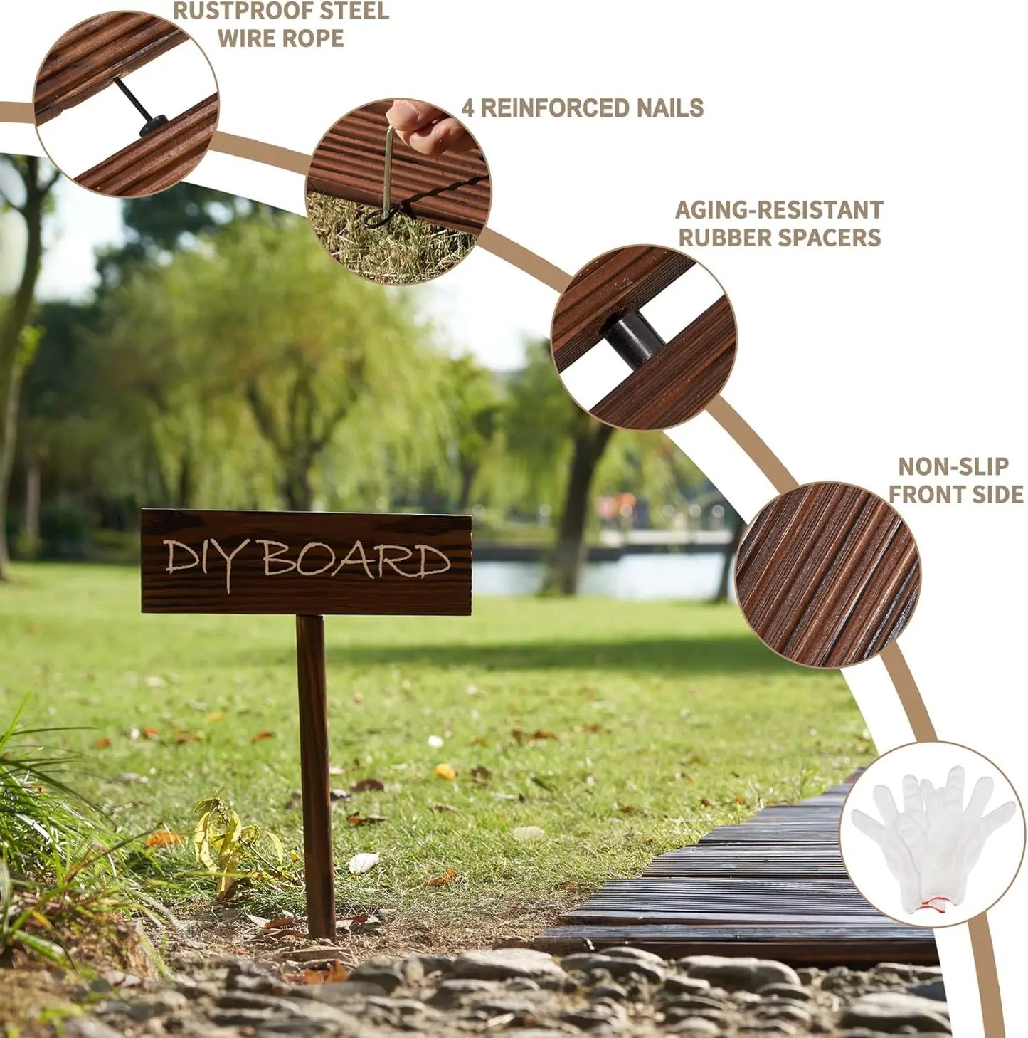 8FT Wooden Garden Pathway - Curved Outdoor Walkway Roll Out Cedar Wood (Brown)