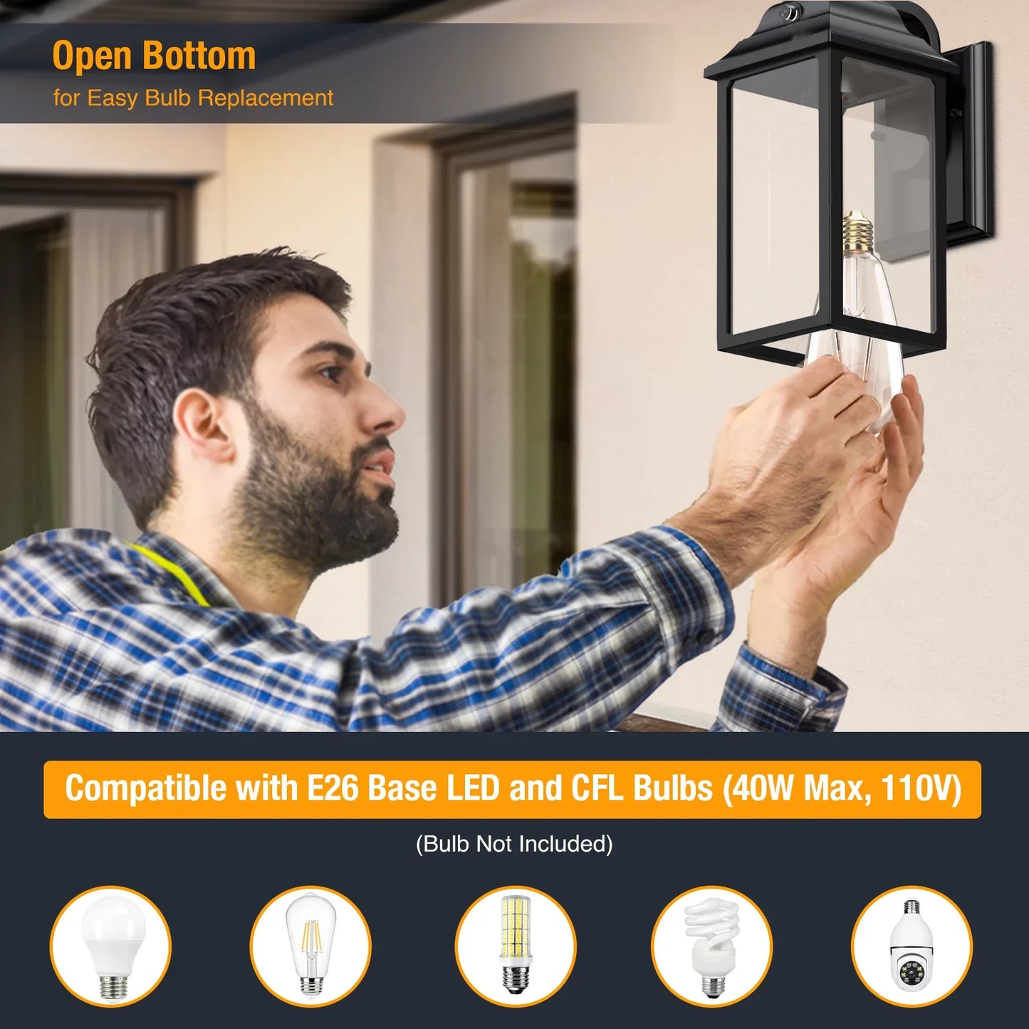 Outdoor Light Fixtures Wall Sconce - 2 pcs Porch Lights, Decor for Exterior House Garage Patio Lights - BLACK