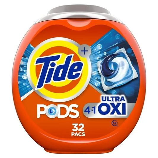 Powerful Tide Ultra OXI Laundry Detergent Pods - Ultimate Stain Fighting - 32 Count Pack