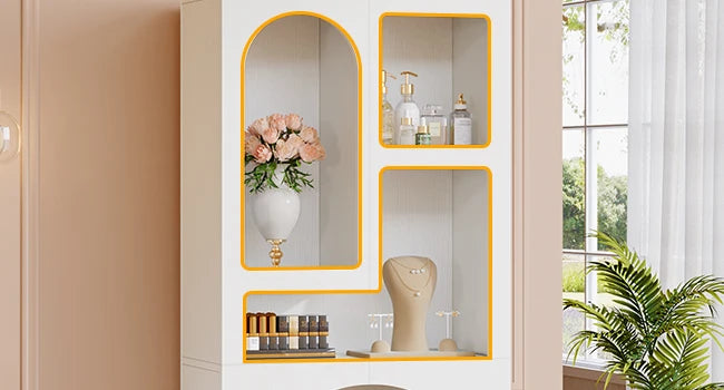 70.87" Tall Geometric Bookshelf - White Arched Bookcase with 5 Irregular Storage Shelves - Free-Standing for Living Room, Bedroom, Office