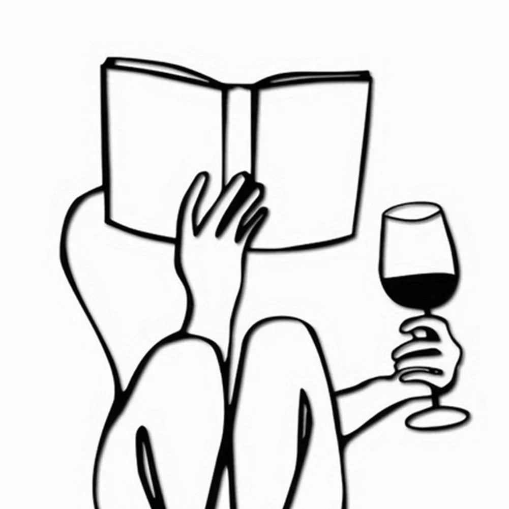 Woman Reading Book & Drinking Wine - Metal Wall Decor