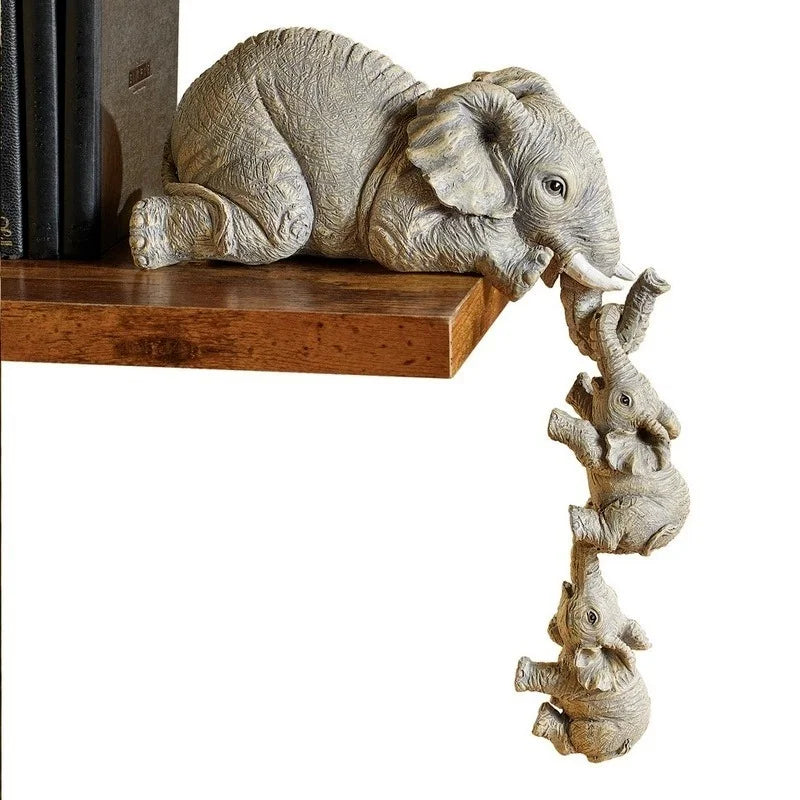 3pcs/set Cute Elephant Figurines - Elephant Holding Baby Elephants - Made Of Resin