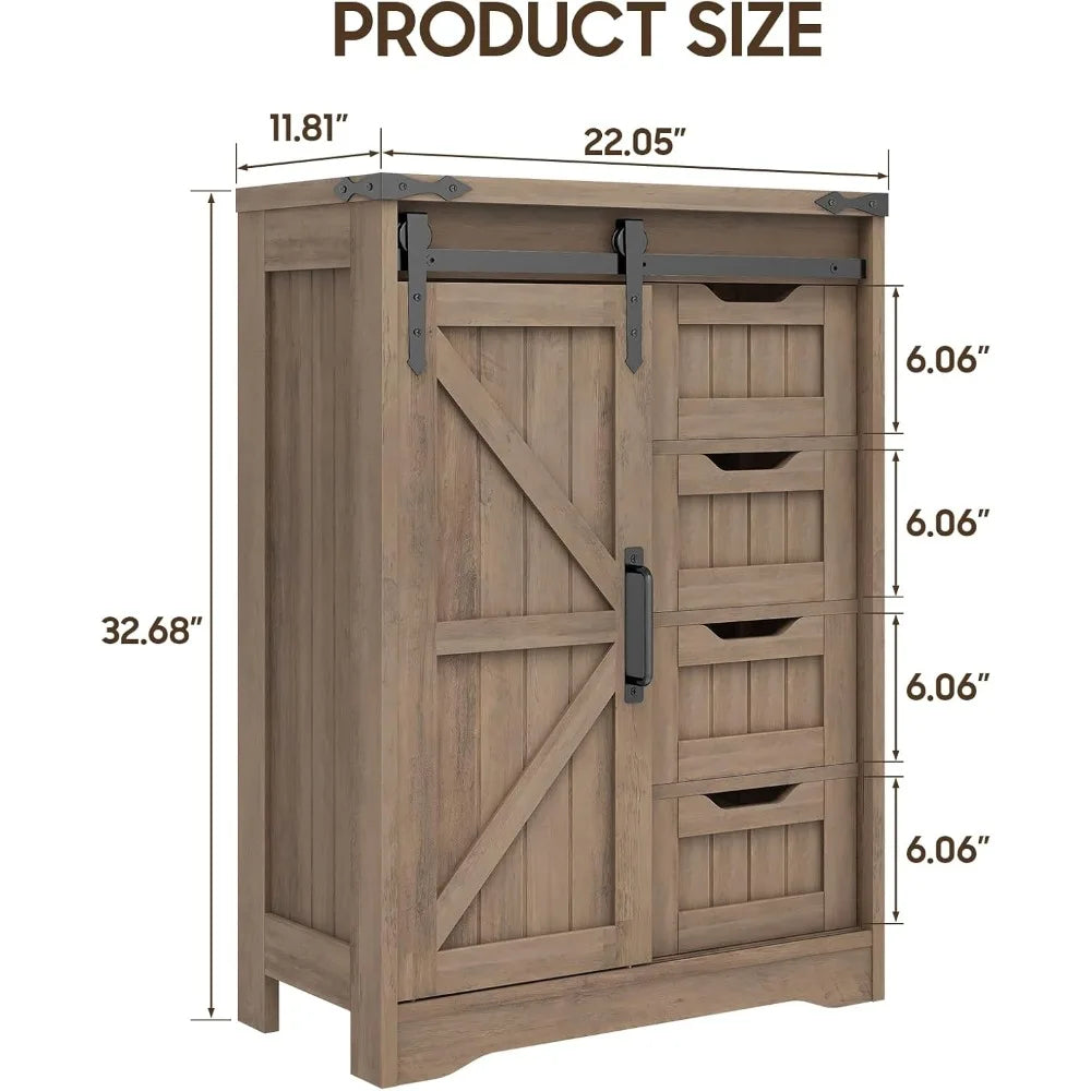 Farmhouse Floor Storage - Rustic Grey Cabinet with Drawer for Bathroom, Kitchen, Living Room & Office