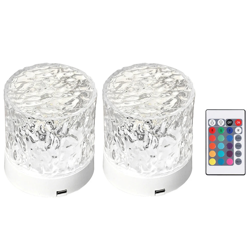 Water Ripple Night Light Touch Control Rotating Water Wave Lamp Projector USB Rechargeable Atmosphere Crystal Lamp Room Decor
