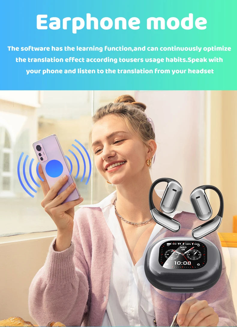 AI Wireless Headphones - 144 Language Translation In Real Time - ENC Call Headset - Meeting Recording Earbuds