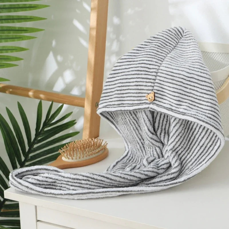 Bamboo/Charcoal Micro Fiber Hair Towel Wrap - Quick Dry Turban with Button - Absorbent & Anti-Frizz