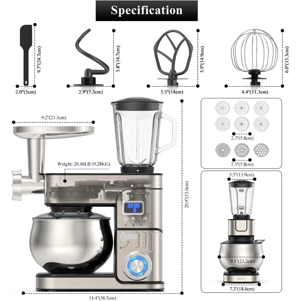 Multi-Function Kitchen Blender 6-IN-1 Stand Mixer - LCD Display Kitchen Electric Mixer
