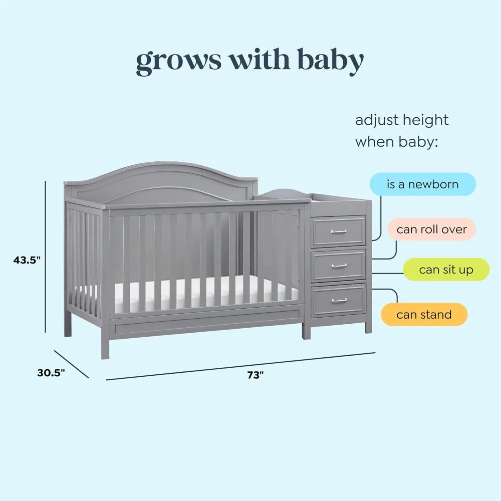 Charlie 4-in-1 Convertible Baby Crib w/Changing Table - Wooden Toddler Bed, Daybed & Twin Bed Conversion - GREENGUARD Gold Cert