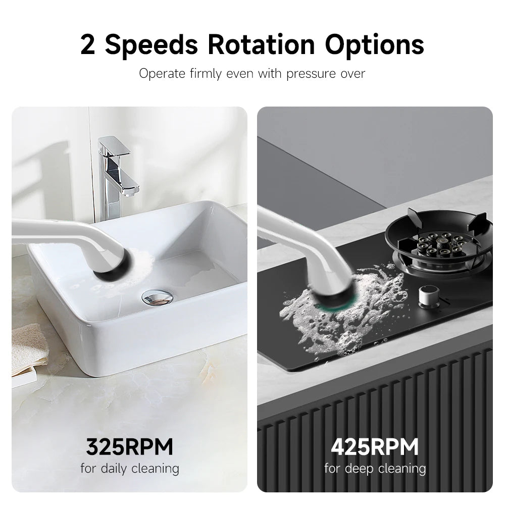 Electric Powerful Spin Scrubber With 8 Replaceable Brush Heads & Detachable Extension Handle - USB Cord