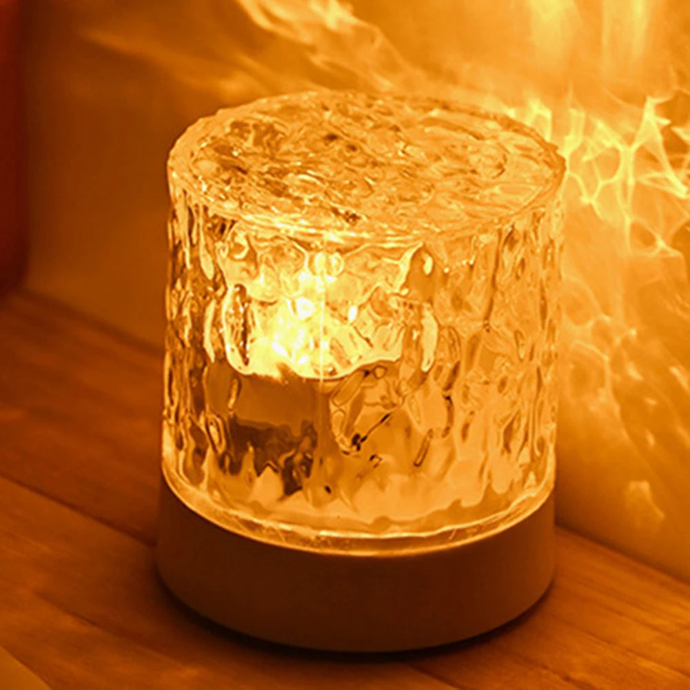 Water Ripple Night Light Touch Control Rotating Water Wave Lamp Projector USB Rechargeable Atmosphere Crystal Lamp Room Decor