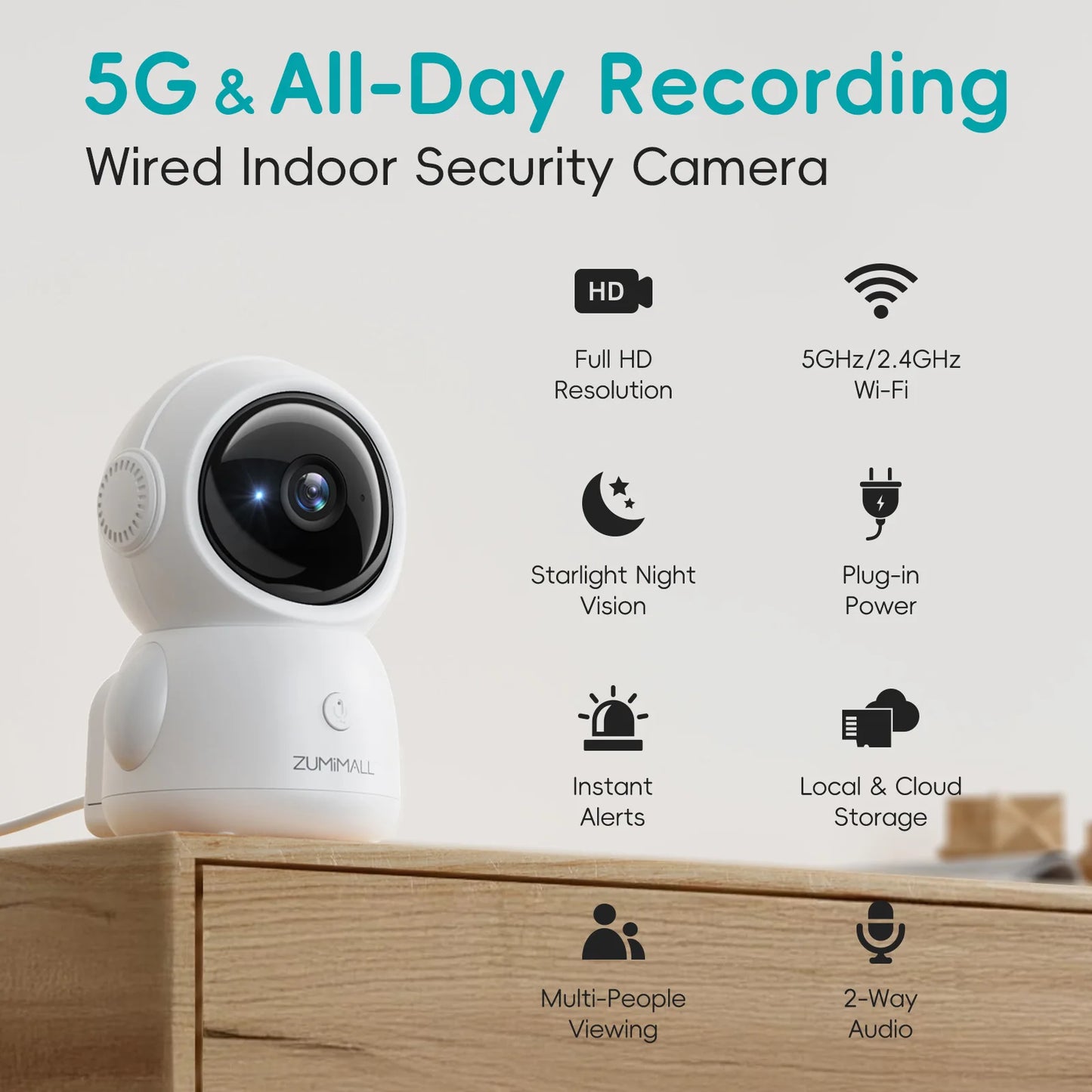 Wireless Security Camera - 5G/2.4G WiFi - Baby/Elderly/Pet Monitor w/ Camera and Audio - One-Click Call - Auto Tracking - Cry/PIR/AI