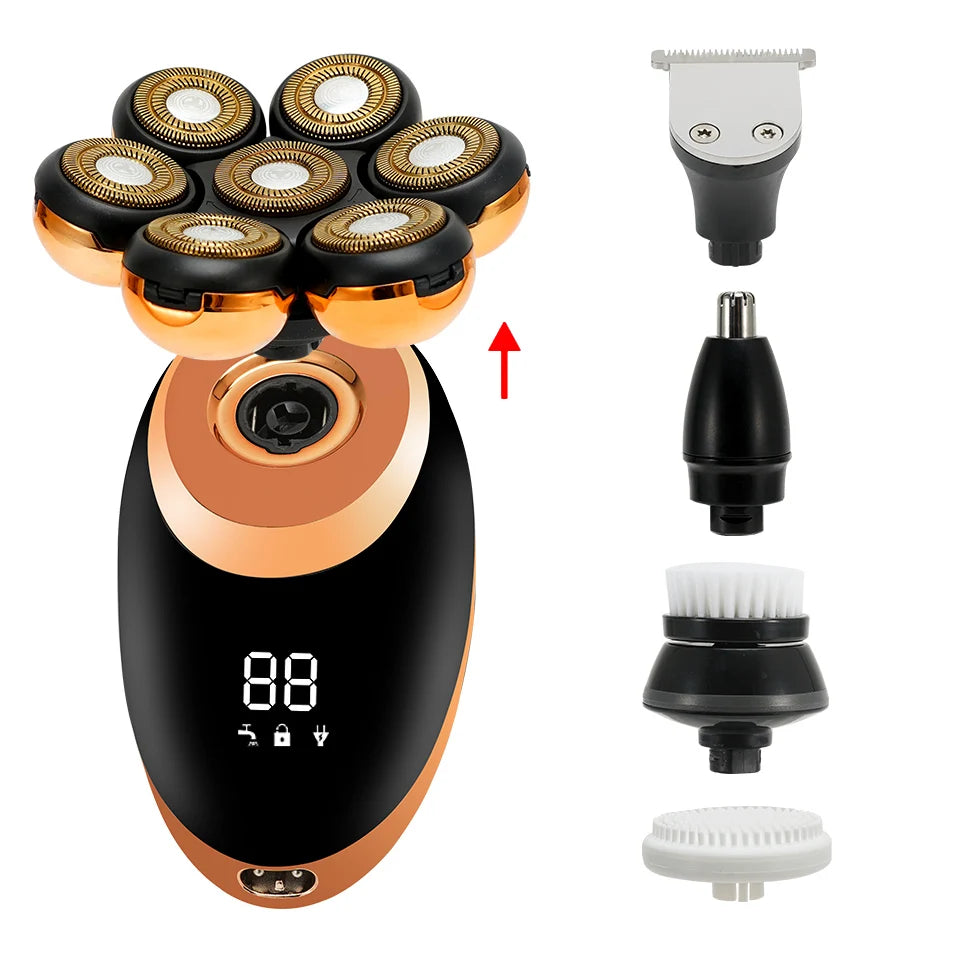 IXP7 Waterproof Floating Men's Electric Shaver - Wet/Dry Beard Trimmer - Electric Razor - Rechargeable - LCD Display + Accessories