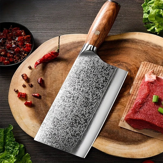 1pc Damascus Japan Kitchen Knife _ Professional Japanese VG-10 Steel Meat Cleaver Knife for Meat Cutting - Sharp Hand Forged
